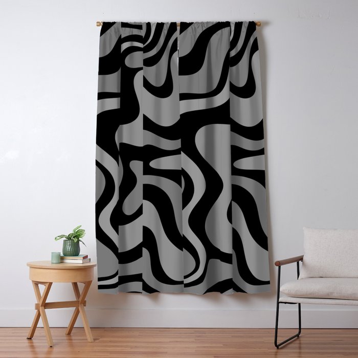 Retro Liquid Swirl Abstract Pattern in Black and Gray Window Curtain Gallery Image 5