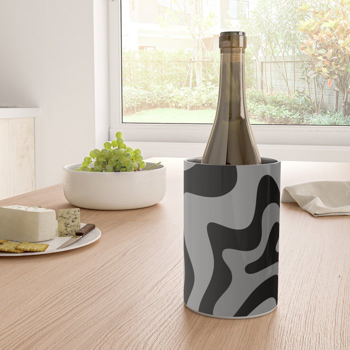 Retro Liquid Swirl Abstract Pattern in Black and Gray Wine Chiller Gallery Image 4
