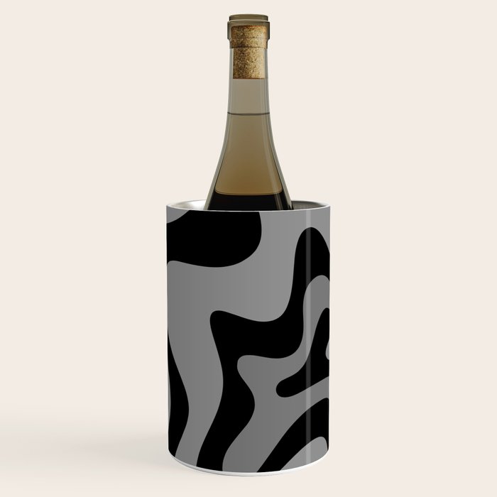 Retro Liquid Swirl Abstract Pattern in Black and Gray Wine Chiller Gallery Image 1