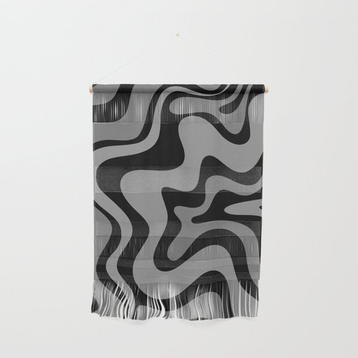 Retro Liquid Swirl Abstract Pattern in Black and Gray Wall Hanging Gallery Image 1