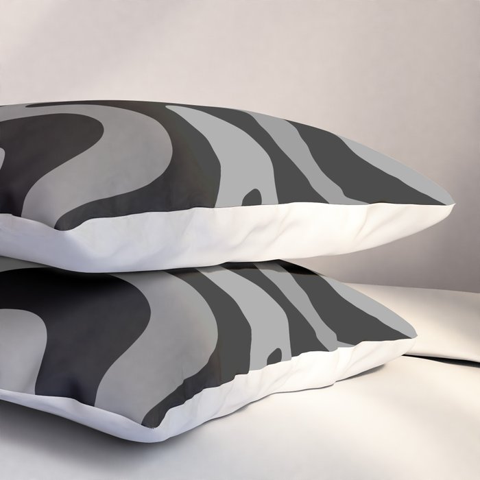 Retro Liquid Swirl Abstract Pattern in Black and Gray Pillow Sham Gallery Image 3