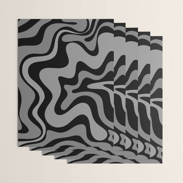 Retro Liquid Swirl Abstract Pattern in Black and Gray Wrapping Paper Gallery Image 3