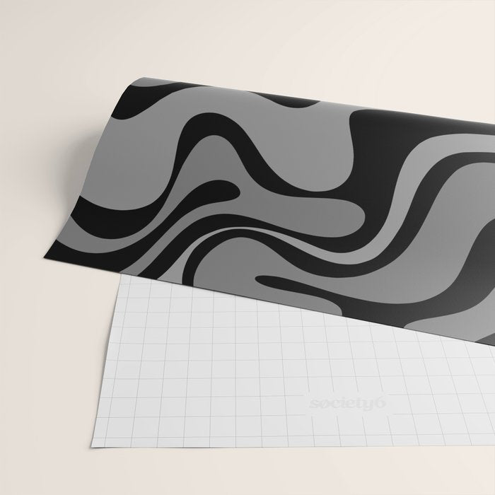 Retro Liquid Swirl Abstract Pattern in Black and Gray Wrapping Paper Gallery Image 2