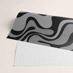 Retro Liquid Swirl Abstract Pattern in Black and Gray Wrapping Paper Gallery Image 2
