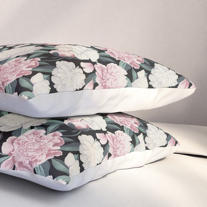Chic Peonies on Black Pillow Sham Gallery Image 3