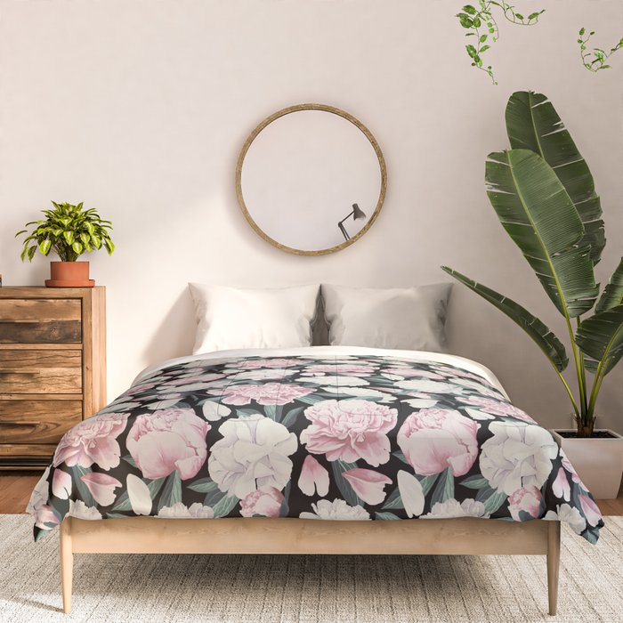 Chic Peonies on Black Comforter Gallery Image 3