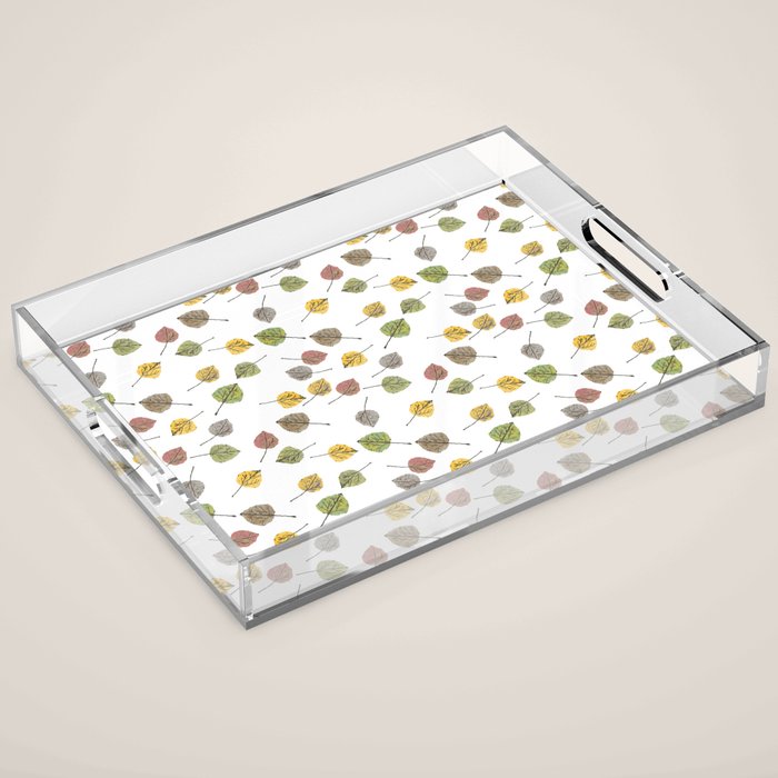 Colorado Aspen Tree Leaves Hand-painted Watercolors in Golden Autumn Shades on Clear Acrylic Tray Gallery Image 1