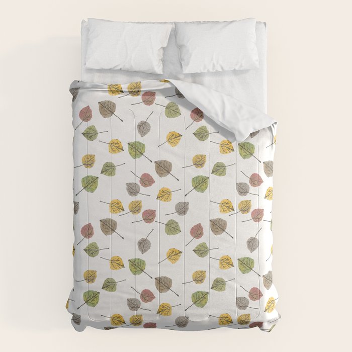 Colorado Aspen Tree Leaves Hand-painted Watercolors in Golden Autumn Shades on Clear Comforter Gallery Image 1