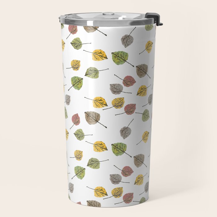 Colorado Aspen Tree Leaves Hand-painted Watercolors in Golden Autumn Shades on Clear Travel Mug Gallery Image 2