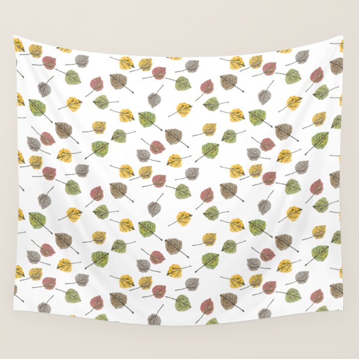 Colorado Aspen Tree Leaves Hand-painted Watercolors in Golden Autumn Shades on Clear Wall Tapestry Gallery Image 4