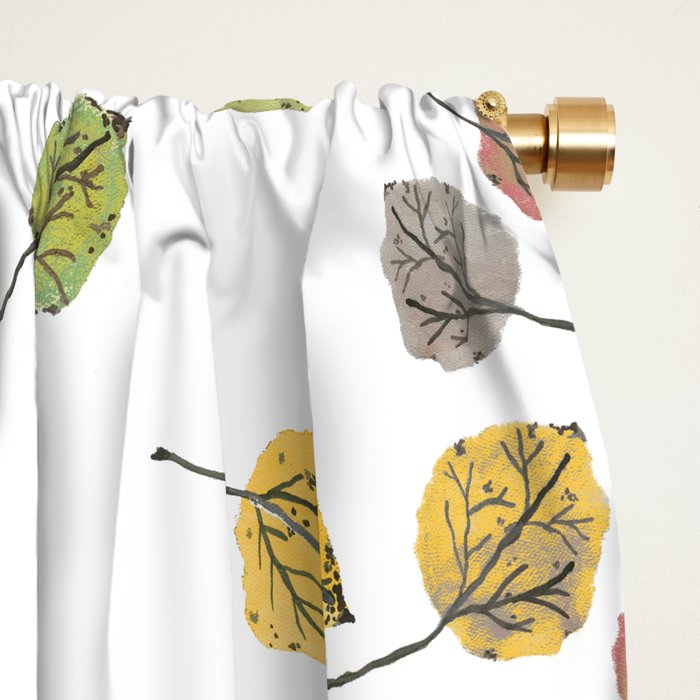 Colorado Aspen Tree Leaves Hand-painted Watercolors in Golden Autumn Shades on Clear Window Curtain Gallery Image 2