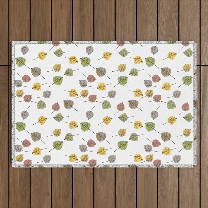 Colorado Aspen Tree Leaves Hand-painted Watercolors in Golden Autumn Shades on Clear Outdoor Rug Gallery Image 1