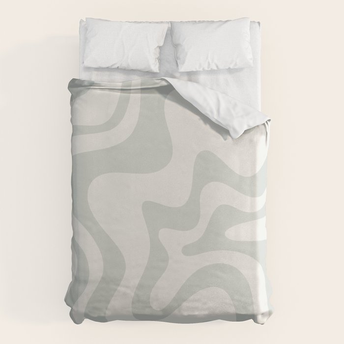 Liquid Swirl Abstract Pattern in Pale Stone and Light Silver Sage Gray Duvet Cover Gallery Image 6