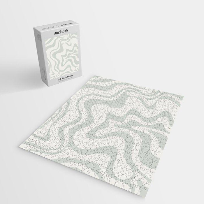 Liquid Swirl Abstract Pattern in Pale Stone and Light Silver Sage Gray Jigsaw Puzzle Gallery Image 2