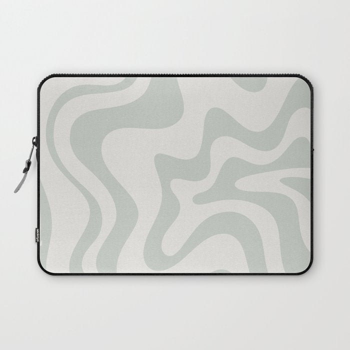 Liquid Swirl Abstract Pattern in Pale Stone and Light Silver Sage Gray Laptop Sleeve Gallery Image 1