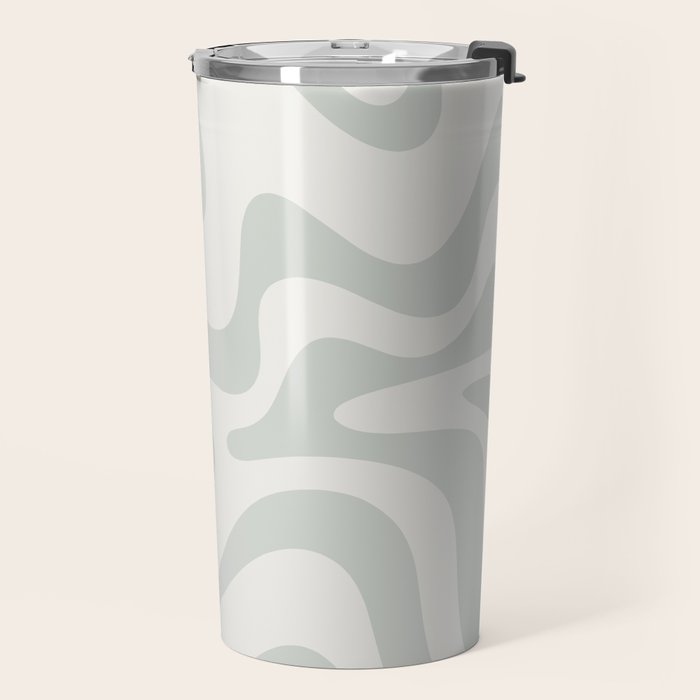 Liquid Swirl Abstract Pattern in Pale Stone and Light Silver Sage Gray Travel Mug Gallery Image 2