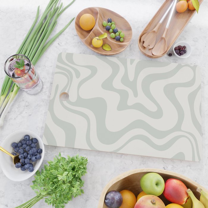 Liquid Swirl Abstract Pattern in Pale Stone and Light Silver Sage Gray Cutting Board Gallery Image 2