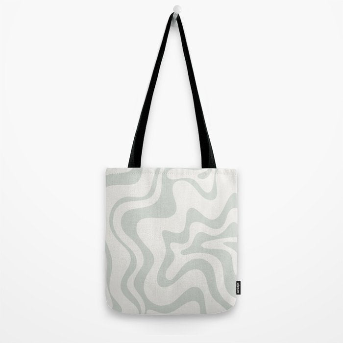 Liquid Swirl Abstract Pattern in Pale Stone and Light Silver Sage Gray Tote Bag Gallery Image 2