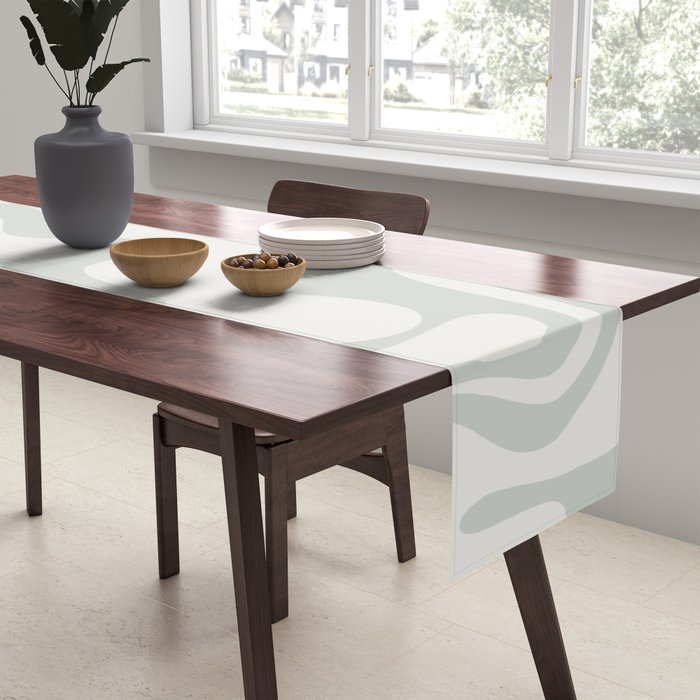Liquid Swirl Abstract Pattern in Pale Stone and Light Silver Sage Gray Table Runner Gallery Image 2