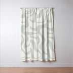 Liquid Swirl Abstract Pattern in Pale Stone and Light Silver Sage Gray Window Curtain Gallery Image 3
