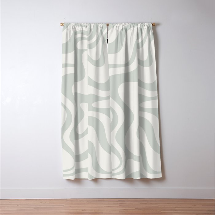 Liquid Swirl Abstract Pattern in Pale Stone and Light Silver Sage Gray Window Curtain Gallery Image 3