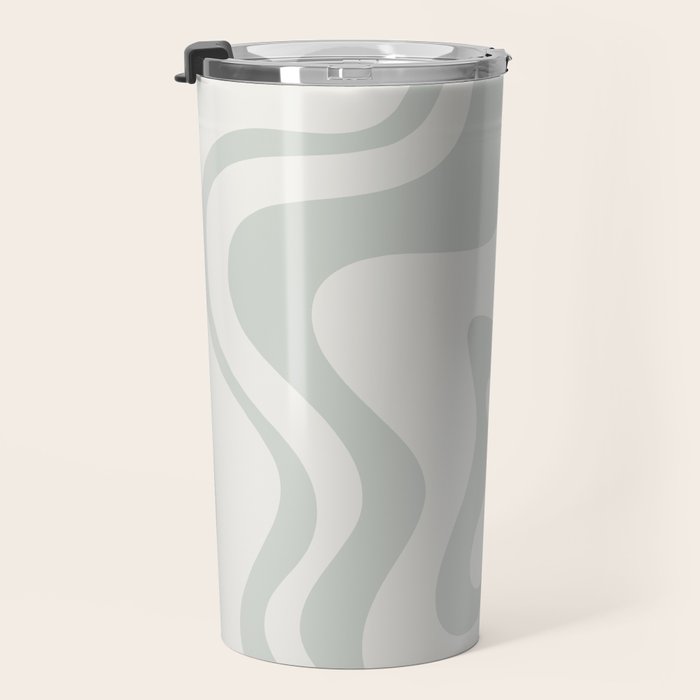 Liquid Swirl Abstract Pattern in Pale Stone and Light Silver Sage Gray Travel Mug Gallery Image 3