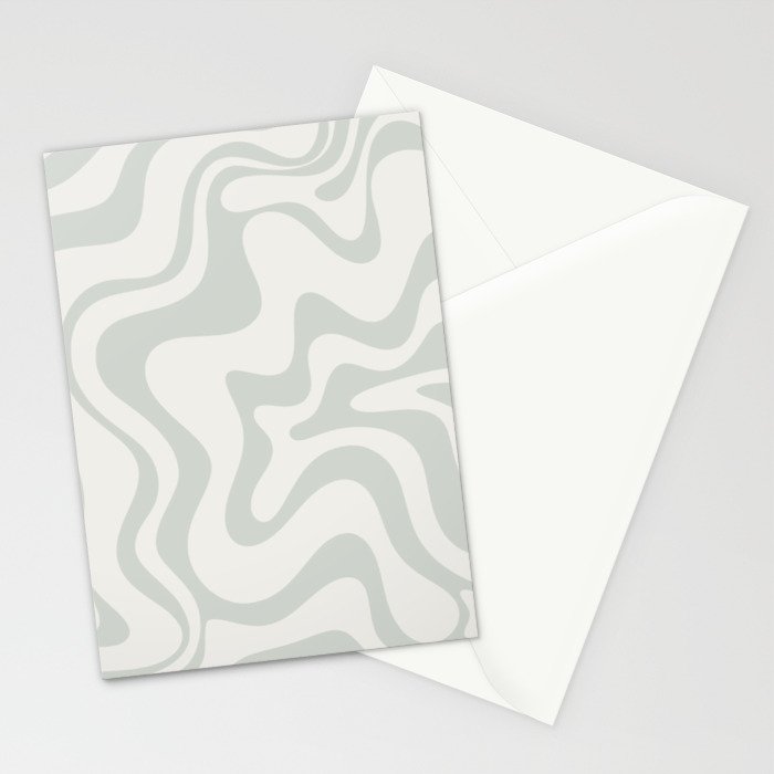 Liquid Swirl Abstract Pattern in Pale Stone and Light Silver Sage Gray Stationery Card Gallery Image 2