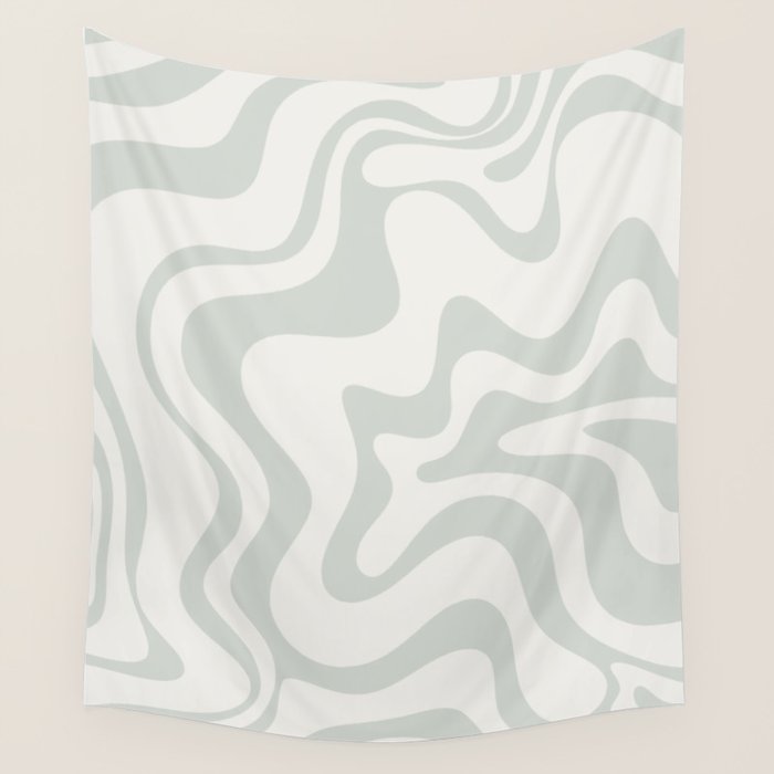 Liquid Swirl Abstract Pattern in Pale Stone and Light Silver Sage Gray Wall Tapestry Gallery Image 1