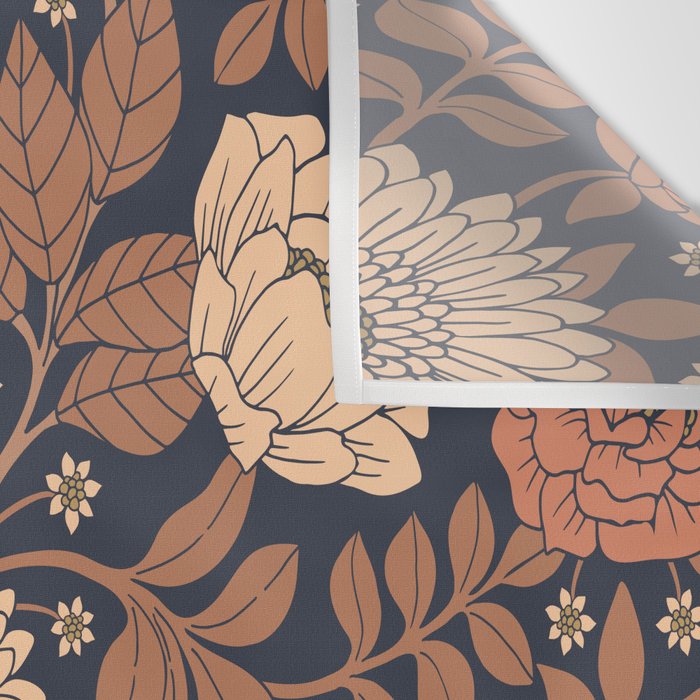 Peach, Dusty Rose, Mauve & Blue-Gray Floral Pattern Wall Tapestry Gallery Image 3