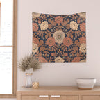 Peach, Dusty Rose, Mauve & Blue-Gray Floral Pattern Wall Tapestry Gallery Image 2