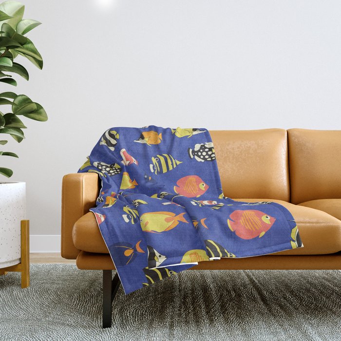 Exotic School Of Reef Fish Throw Blanket Gallery Image 1