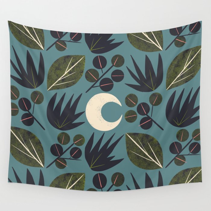 Moonlit Leaves Grid Wall Tapestry Gallery Image 1