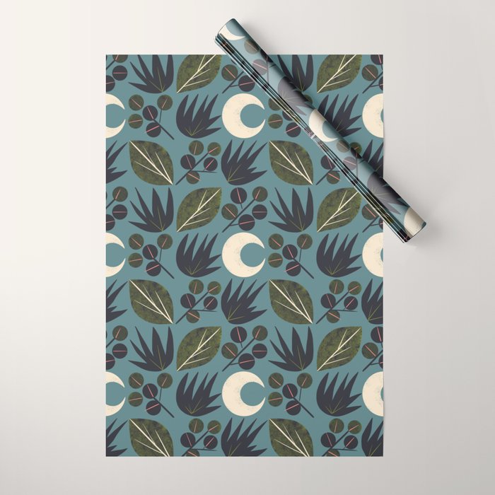 Moonlit Leaves Grid Wrapping Paper Gallery Image 1