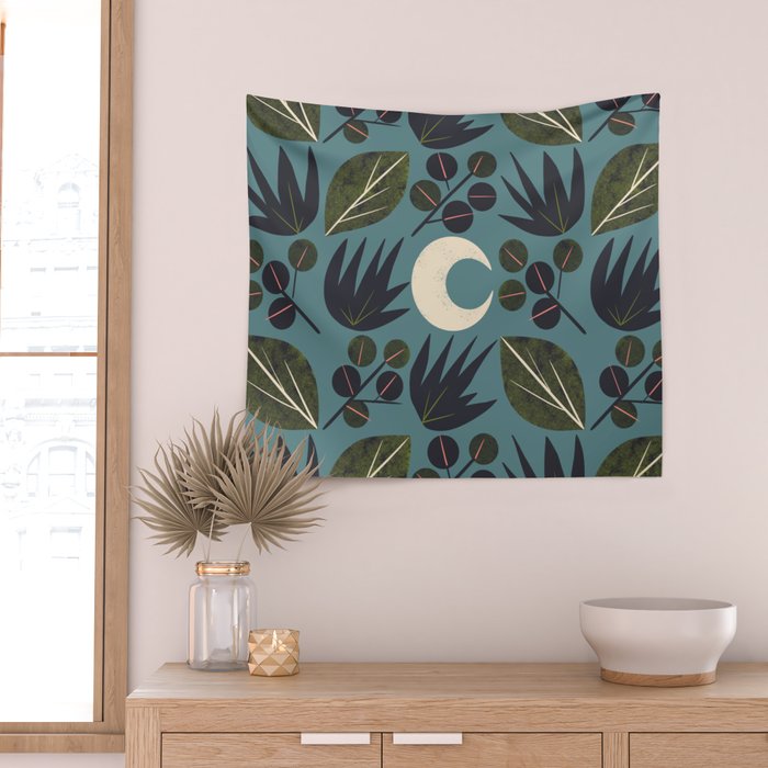 Moonlit Leaves Grid Wall Tapestry Gallery Image 2