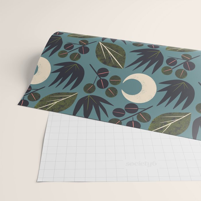 Moonlit Leaves Grid Wrapping Paper Gallery Image 2