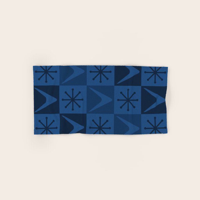 Atomic Age Art Checkered Boomerangs Dark Blue Bath Towel Gallery Image 1
