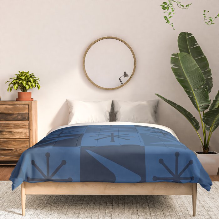 Atomic Age Art Checkered Boomerangs Dark Blue Comforter Gallery Image 3