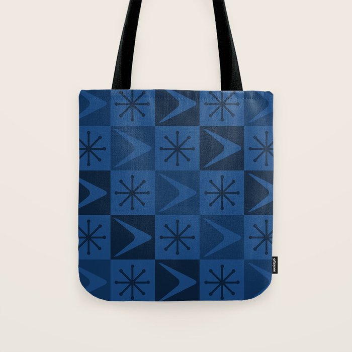 Atomic Age Art Checkered Boomerangs Dark Blue Tote Bag Gallery Image 1