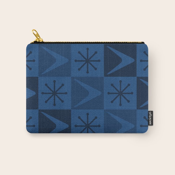 Atomic Age Art Checkered Boomerangs Dark Blue Carry All Pouch Gallery Image 1