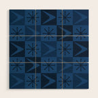 Atomic Age Art Checkered Boomerangs Dark Blue Wood Wall Art Gallery Image 1