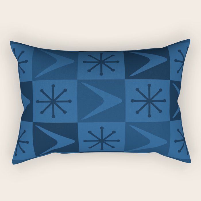 Atomic Age Art Checkered Boomerangs Dark Blue Rectangular Pillow Gallery Image 1
