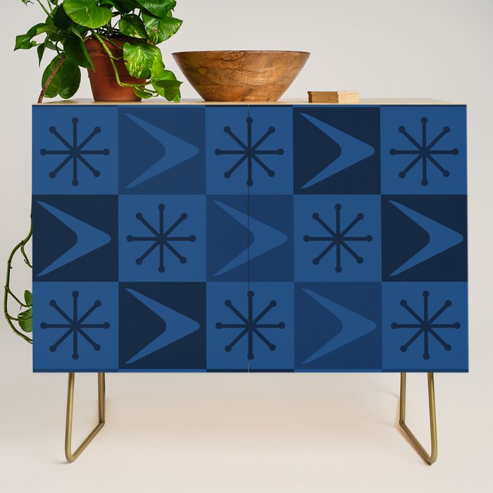 Atomic Age Art Checkered Boomerangs Dark Blue Credenza Gallery Image 1