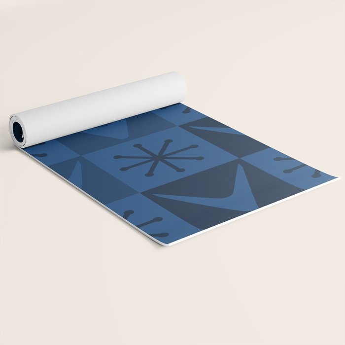 Atomic Age Art Checkered Boomerangs Dark Blue Yoga Mat Gallery Image 2