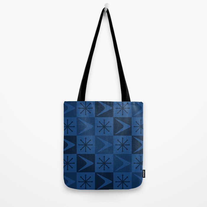 Atomic Age Art Checkered Boomerangs Dark Blue Tote Bag Gallery Image 2