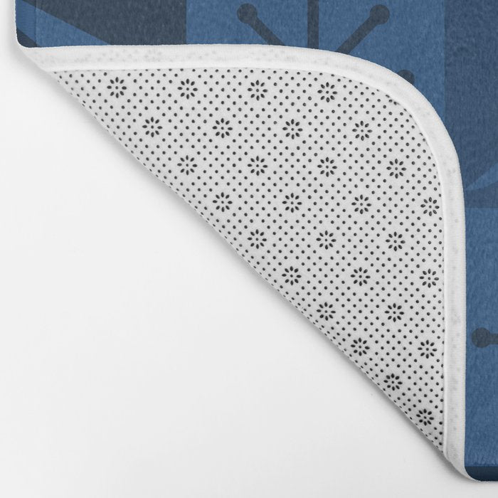Atomic Age Art Checkered Boomerangs Dark Blue Bath Mat Gallery Image 2