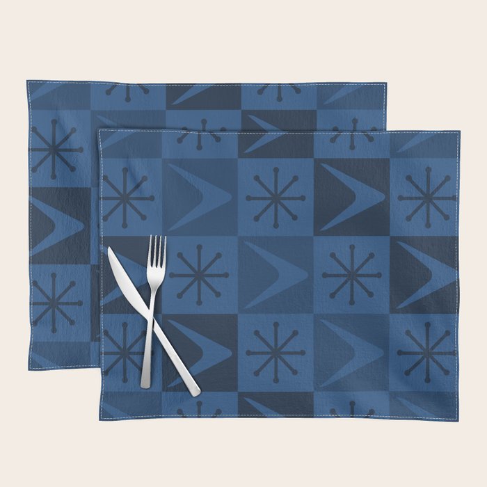 Atomic Age Art Checkered Boomerangs Dark Blue Placemat Gallery Image 1