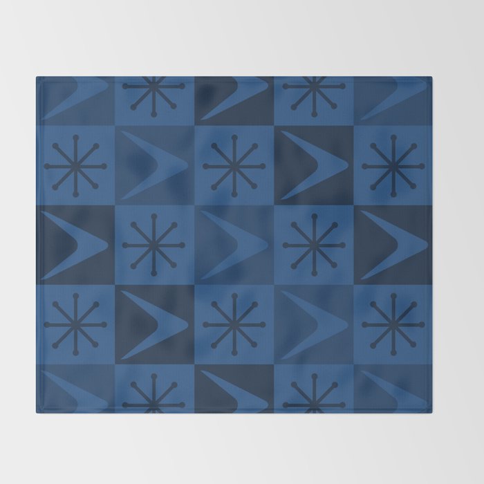 Atomic Age Art Checkered Boomerangs Dark Blue Throw Blanket Gallery Image 2