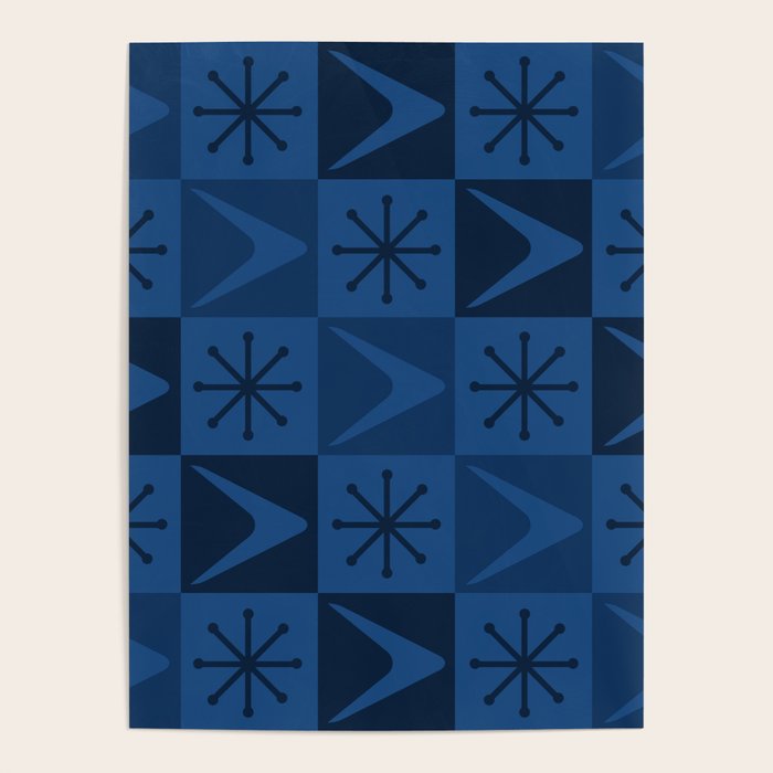 Atomic Age Art Checkered Boomerangs Dark Blue Poster Gallery Image 4