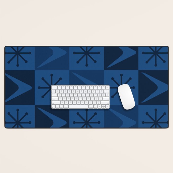 Atomic Age Art Checkered Boomerangs Dark Blue Desk Mat Gallery Image 1