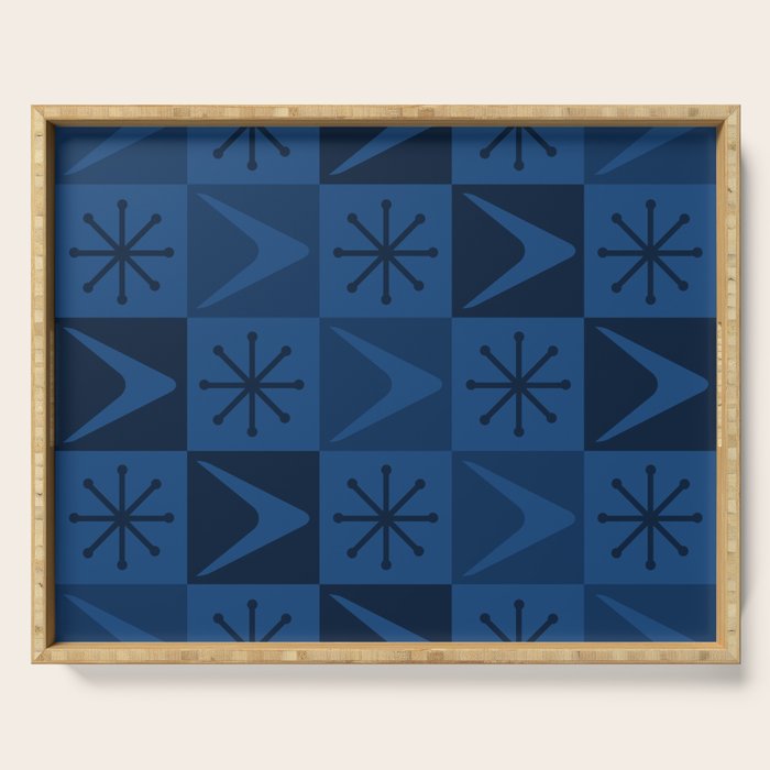 Atomic Age Art Checkered Boomerangs Dark Blue Serving Tray Gallery Image 1
